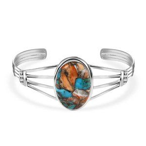 Santa Fe Style (Ct 1.9)  925 Sterling Silver Spiny Turquoise Cuff Bracelet  NEW